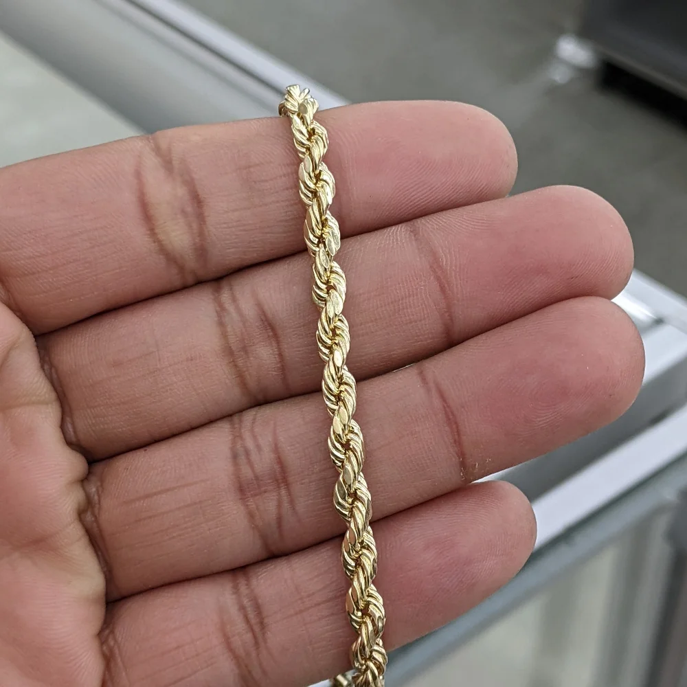 14kt Real Gold Rope Bracelet 5mm 8 Inch - Picture 4 of 9